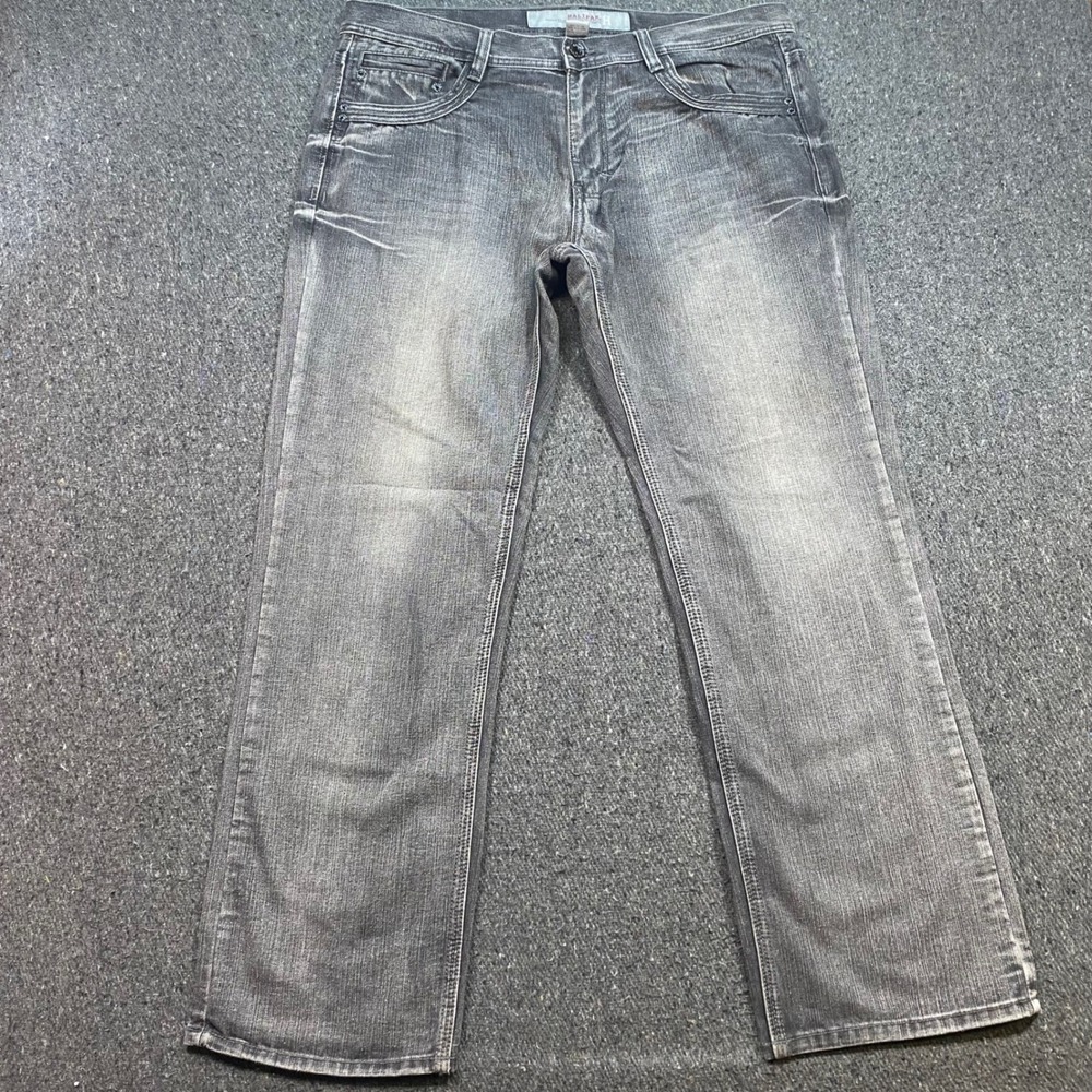 Halifax Jeans Sz 38 Mens Gray Grunge Skater Streetwear Faded Straight Leg Denim